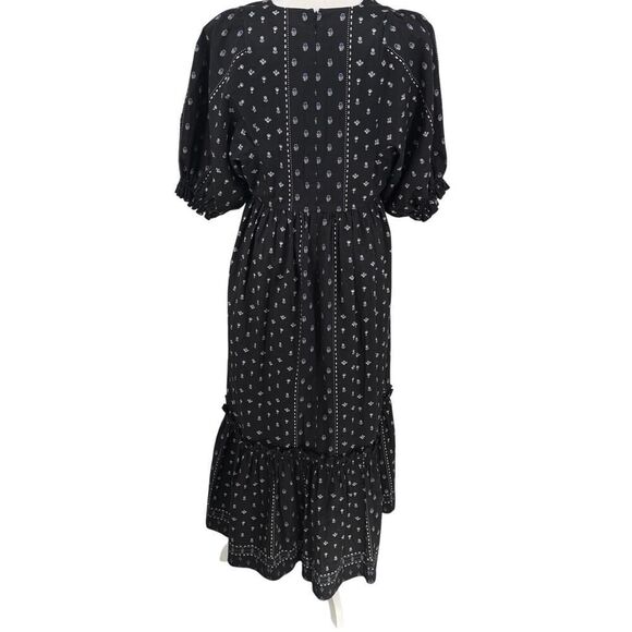 Hunter Bell Puff Sleeve Maxi Dress | Black with Blue Floral Print | Sz L | EUC - Picture 6 of 12